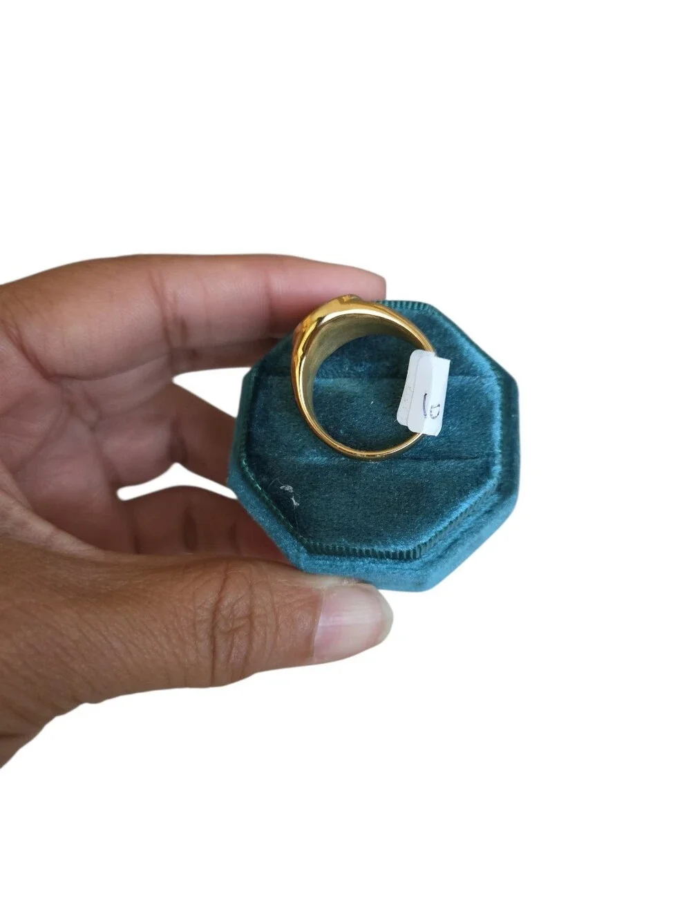 Size 10 Gold-Tone Black Carbon Fiber Accent Signet Ring
